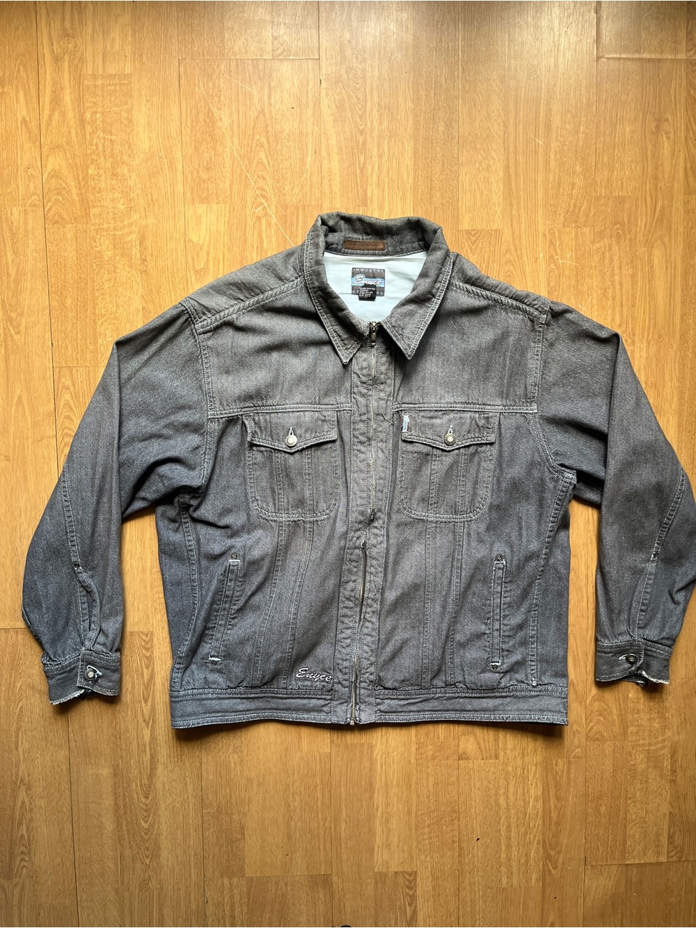 Enyce Gray Textured Denim Zip-Up Jacket - Men’s large
